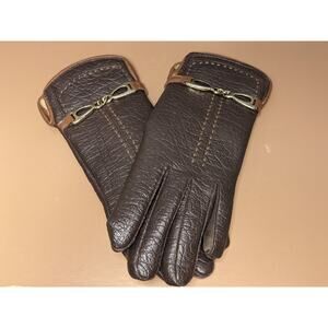 English Village Faux Leather VINTAGE Gloves Faux Fur Lined Size B Metal Accents